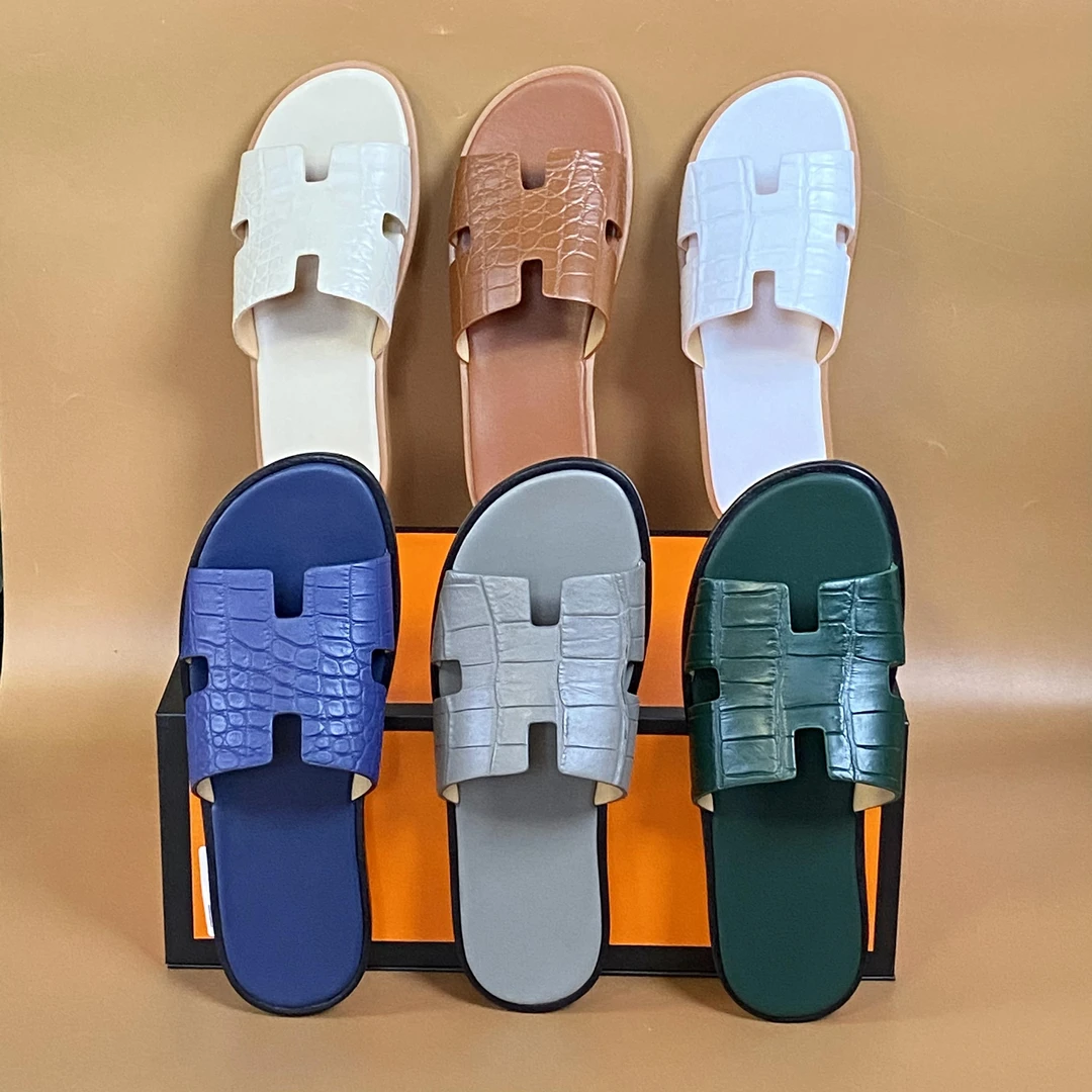 凌翰家高端鳄鱼皮男士休闲夏季沙滩防滑软底潮流平底一字拖拖鞋