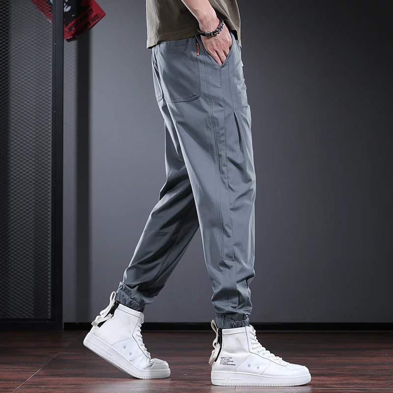 jeep吉普高端弹力冰丝裤男夏季薄款宽松束脚运动裤男休闲裤子潮流