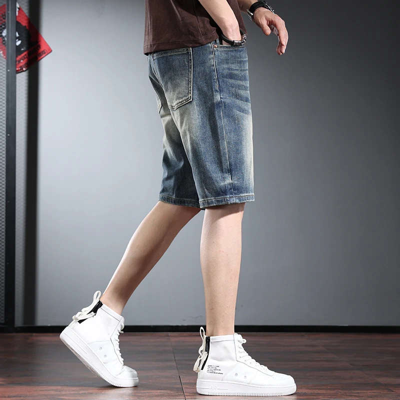 罗蒙高端牛仔短裤男潮牌修身五分裤夏季新款男士中裤韩版休闲马裤