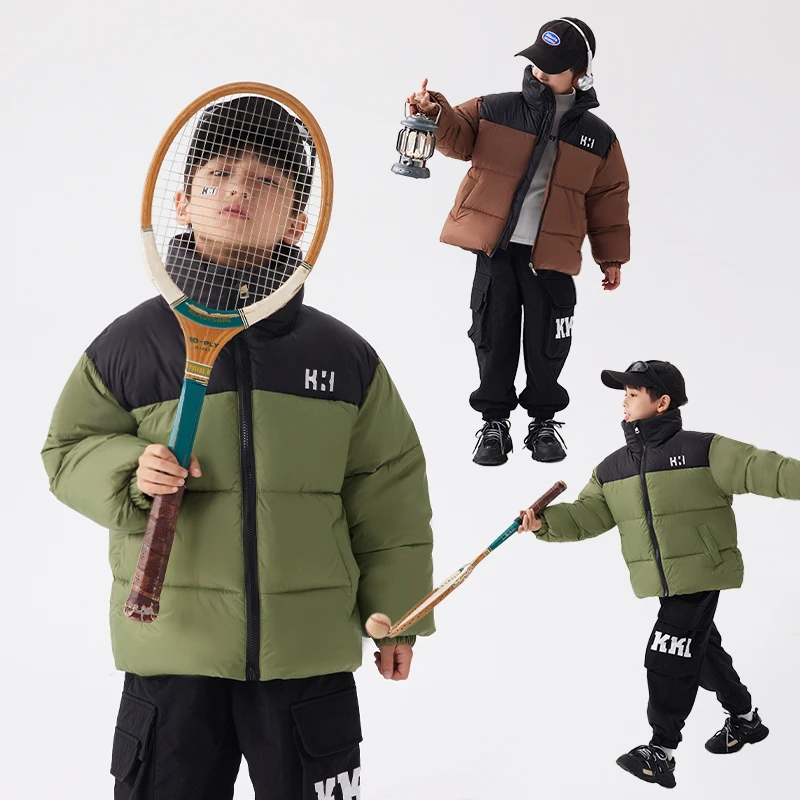 【儿童加厚棉服】中大童冬季保暖撞色拼接棉衣男童立领刺绣夹棉外套