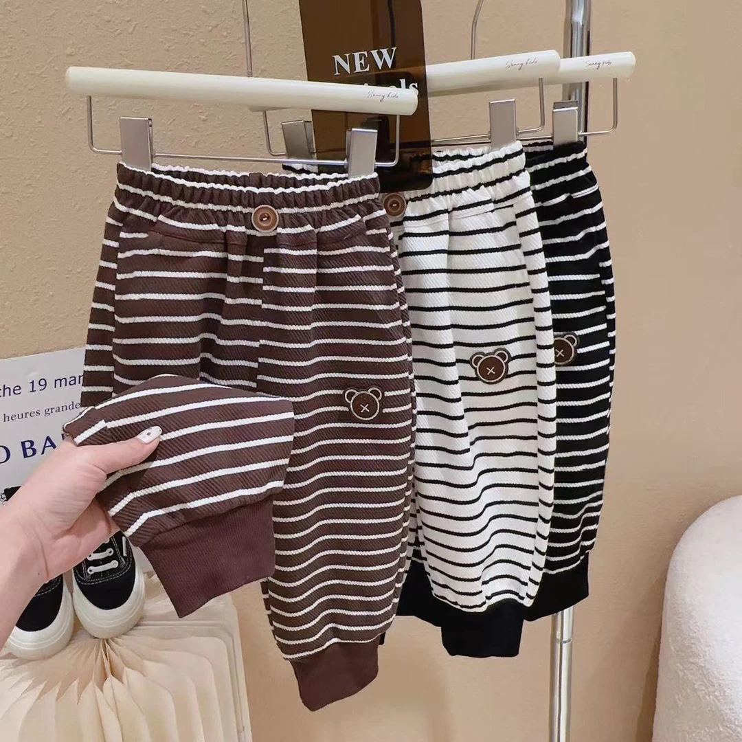 儿童裤子 宝宝休闲裤 条纹 中小童秋季百搭束脚裤2023新款 针织