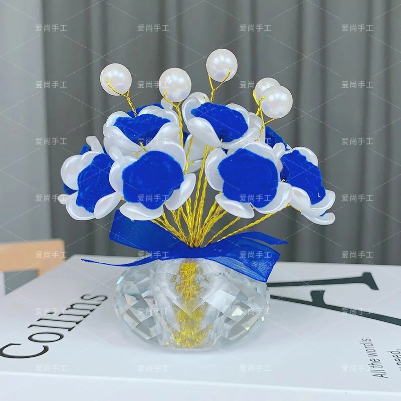 【非成品】教师节礼物亲手制做浪漫植绒玫瑰车摆件 手工diy材料