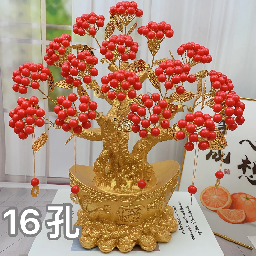 新年摆件金叶发财果发财树手工串珠发财树DIY编织品手工摆件