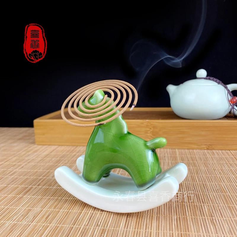 【喜茶】摇摇马焦绿陶瓷马上有绿马家用盘香炉玄关装饰品工艺送礼