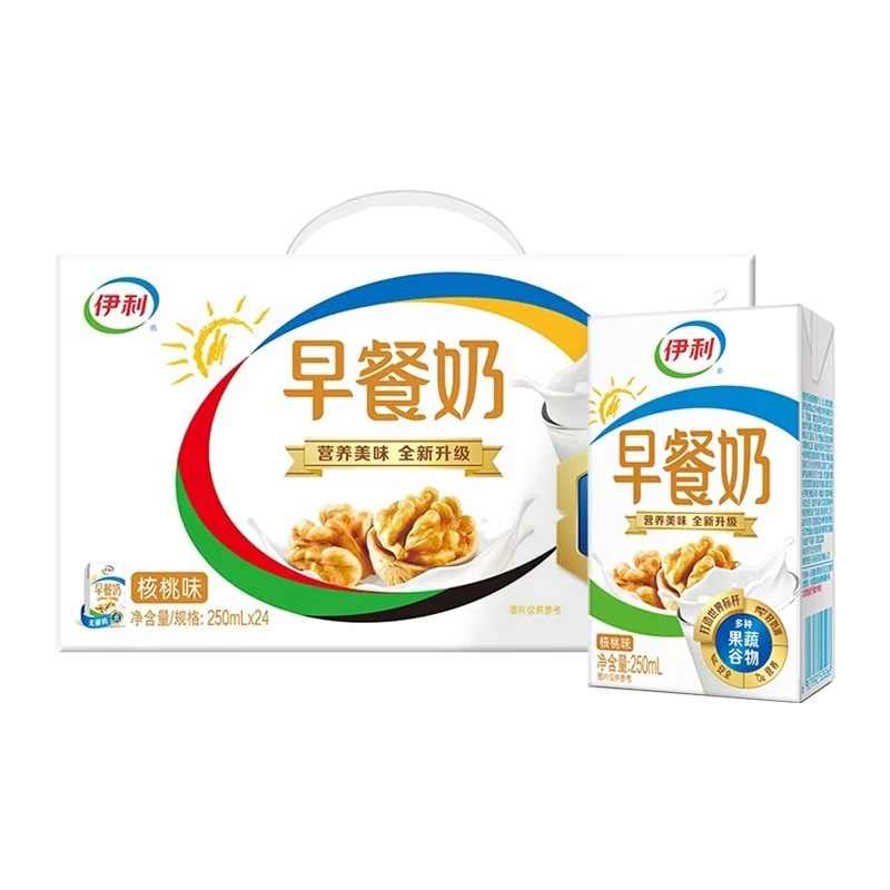 8月伊利早餐麦香味/核桃味250ml*24盒/整箱学生营养早餐搭配
