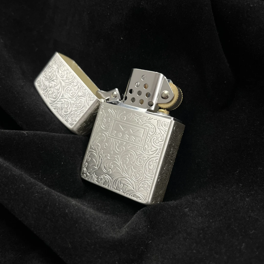 ZORRO佐罗正品二代圆头包银唐草花防风煤油创意打火机男士复古