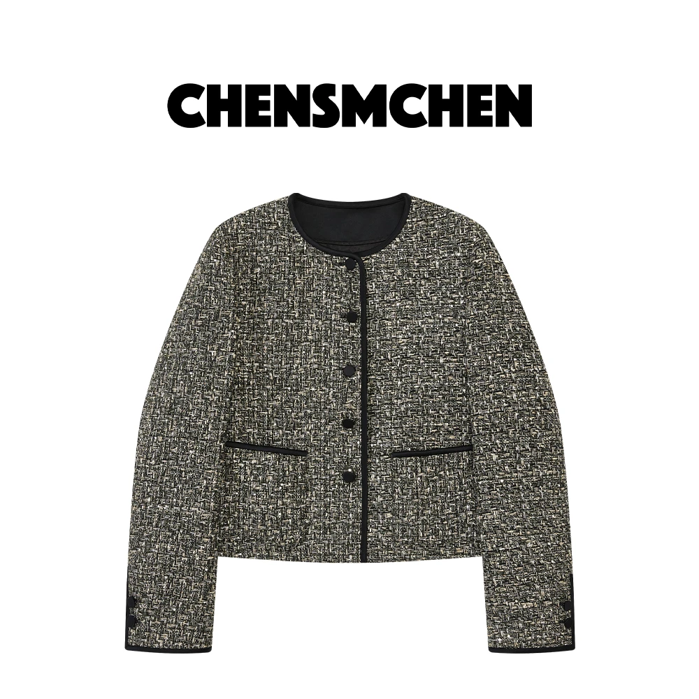 CHENSMCHEN 进口圆领短款单排扣小香风女秋季百搭外套C24W070YQ