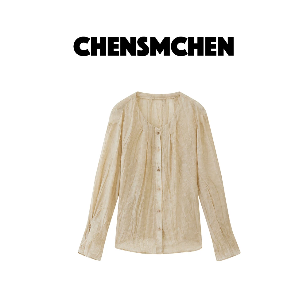CHENSMCHEN 百搭显瘦天丝褶皱雪纺衫女设计感简约衬衫C24Z025