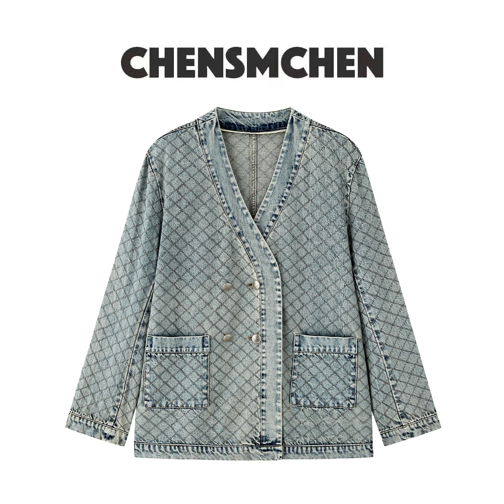 CHENSMCHEN 设计师款菱形格子廓形牛仔外套女C23W014