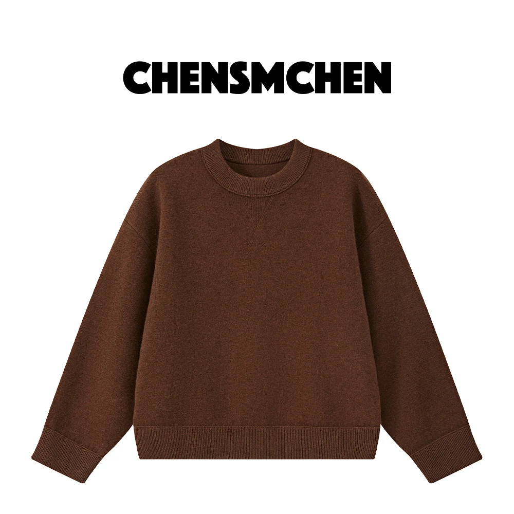 CHENSMCHEN 100绵羊毛圆领针织衫女秋季百搭宽松上衣C24Z120YQ
