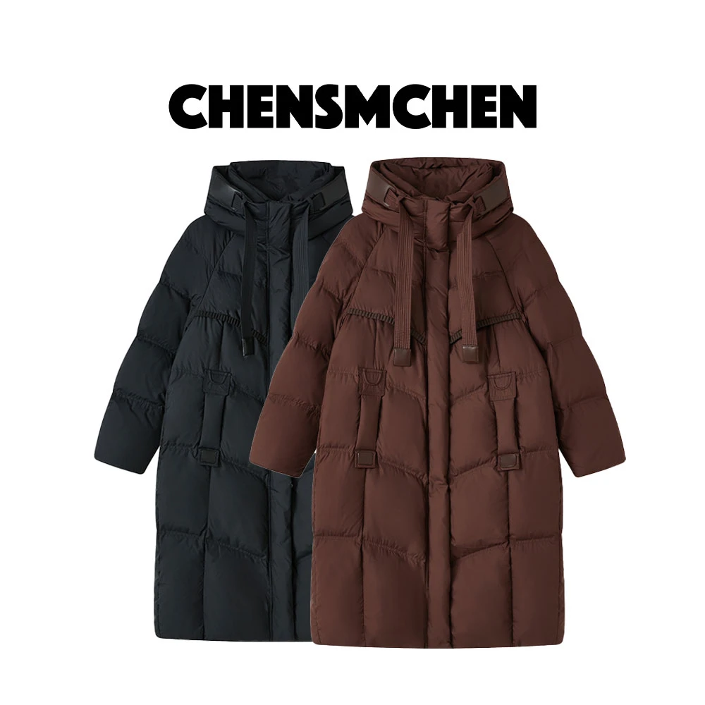 CHENSMCHEN 90新国标白鹅绒连帽鹅绒服女冬季保暖羽绒服C24Y046YQ