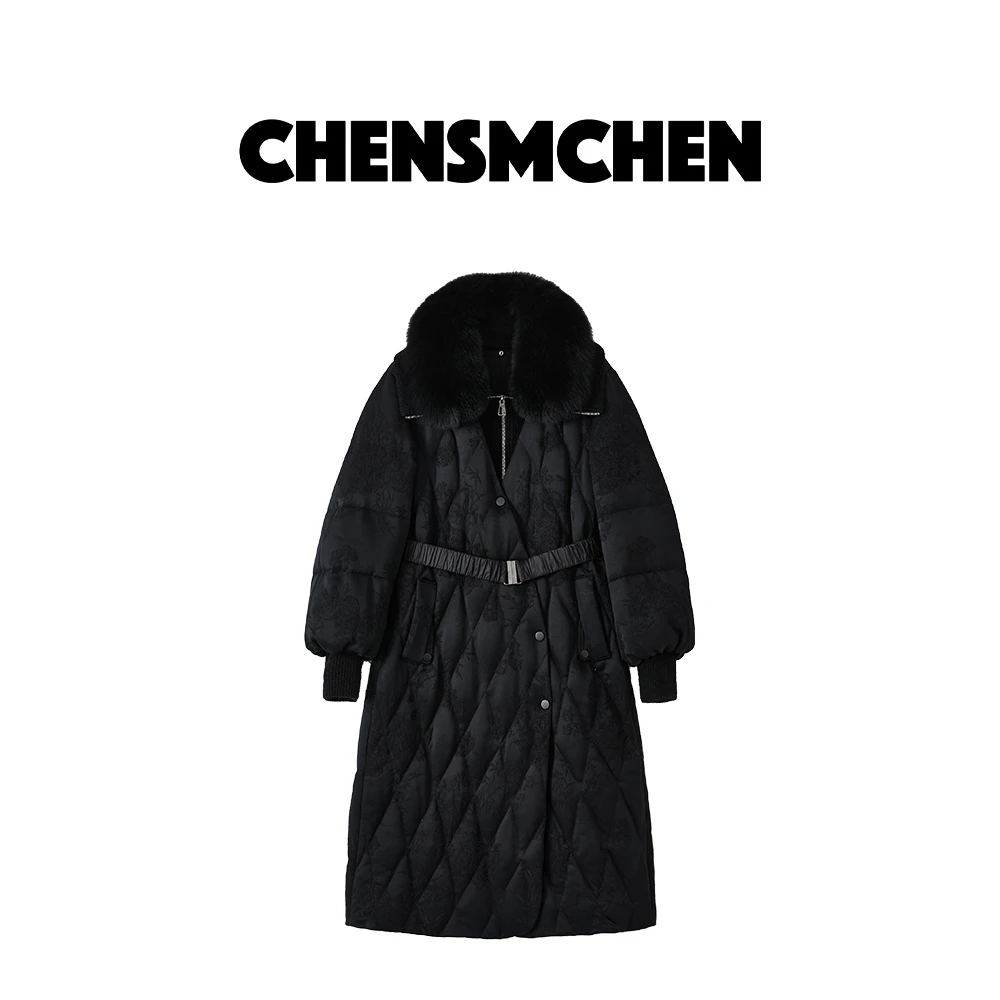 CHENSMCHEN 90新国标白鹅绒服女冬季大狐狸毛领羽绒服C24Y029YQ