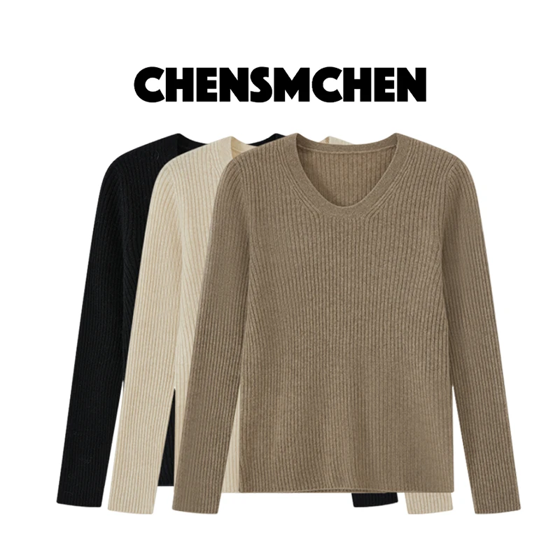 CHENSMCHEN100山羊绒圆领套头针织衫女秋季宽松百搭毛衫C24Z102SL
