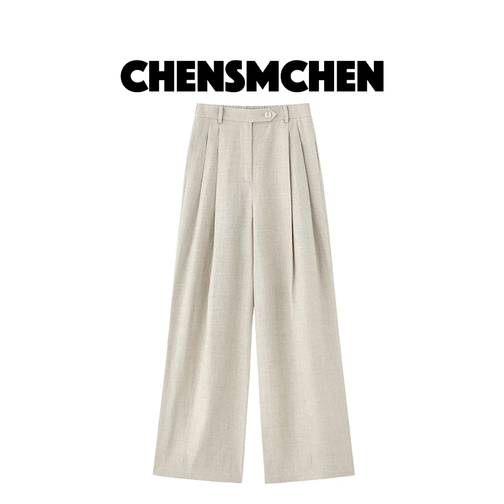 CHENSMCHEN【朴然】高级感春季亚麻西装裤女宽松休闲裤C24G006B