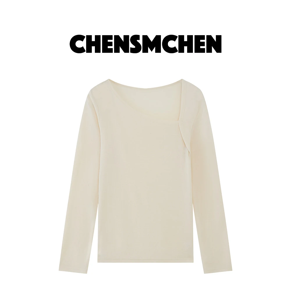 CHENSMCHEN100羊毛长袖套头T恤女秋季设计感百搭衬衣C24T050SL