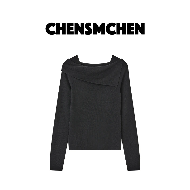 CHENSMCHEN 不规则领子长袖针织衫女秋季百搭显瘦上衣C24Z071YQ