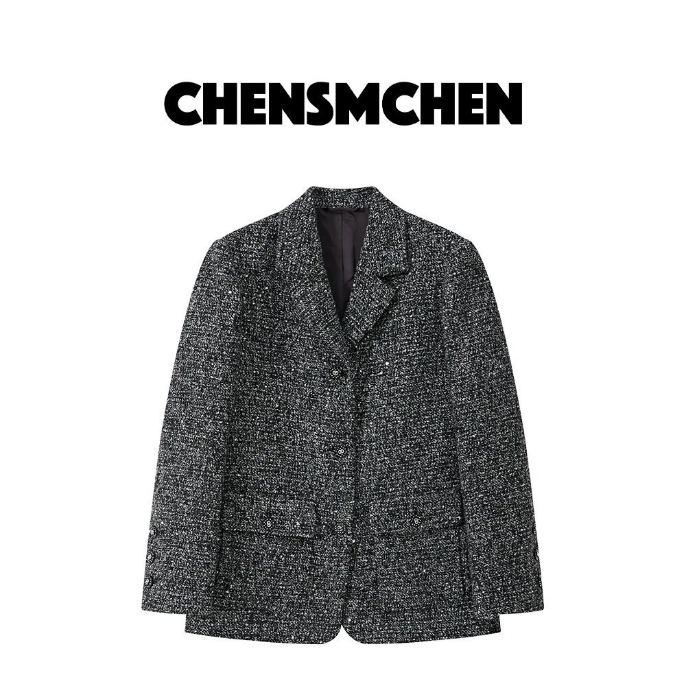 CHENSMCHEN 编织格纹翻领小香风女秋季百搭短款显瘦外套C24W101TT