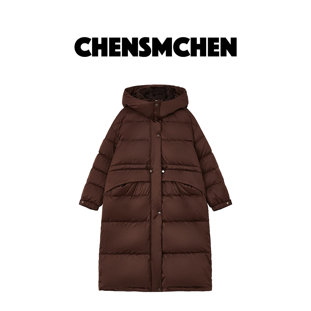 CHENSMCHEN 90白鹅绒羊毛领鹅绒服女冬季中长款羽绒服C24Y019SL