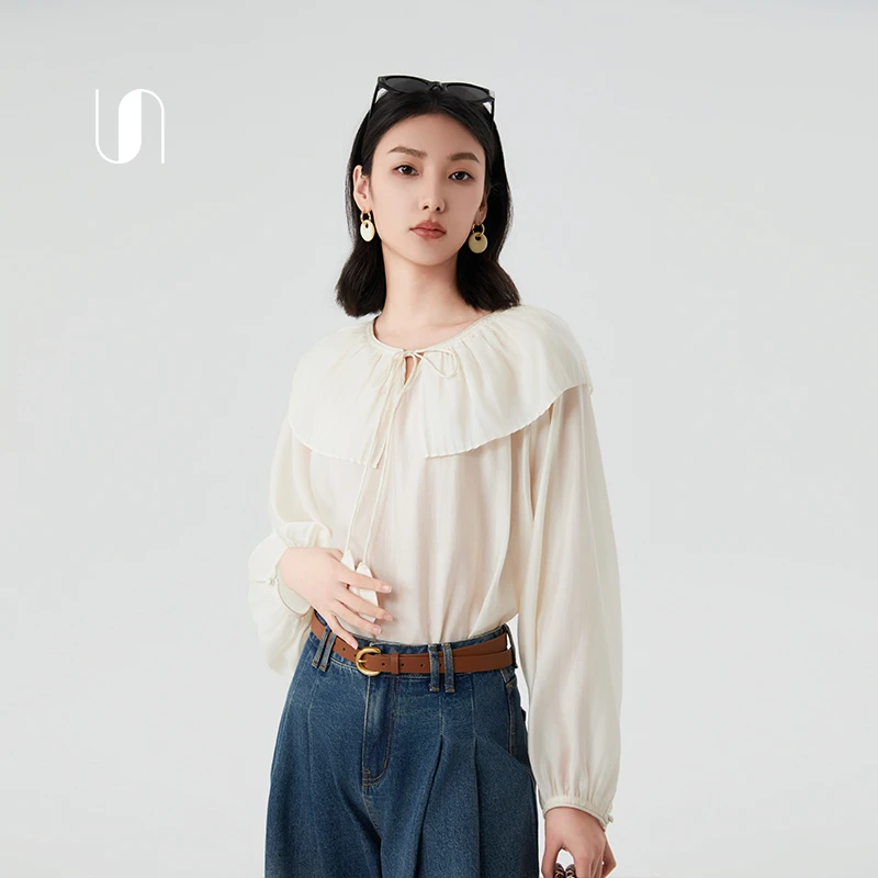 UN小清新甜美系带荷叶领小衫UNH1040302