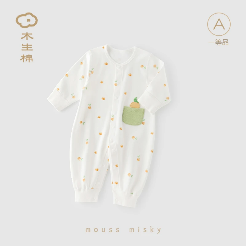 木生棉婴儿连体衣春秋季宝宝纯棉长袖哈衣婴儿可爱居家爬服睡衣服