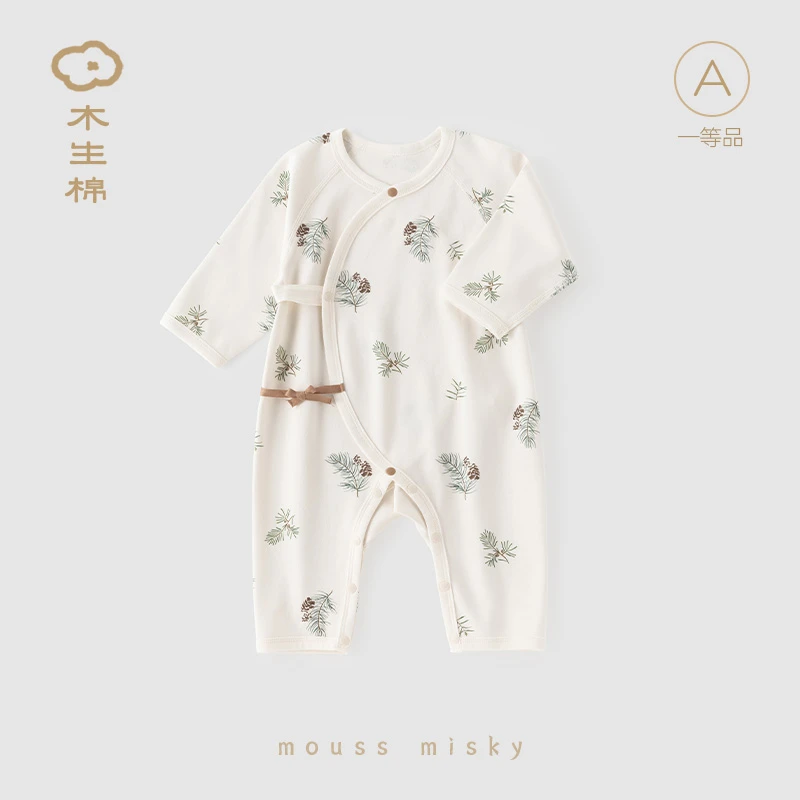 木生棉 0-6个月新生儿连体衣春秋季宝宝纯棉长袖和尚服婴幼儿爬服