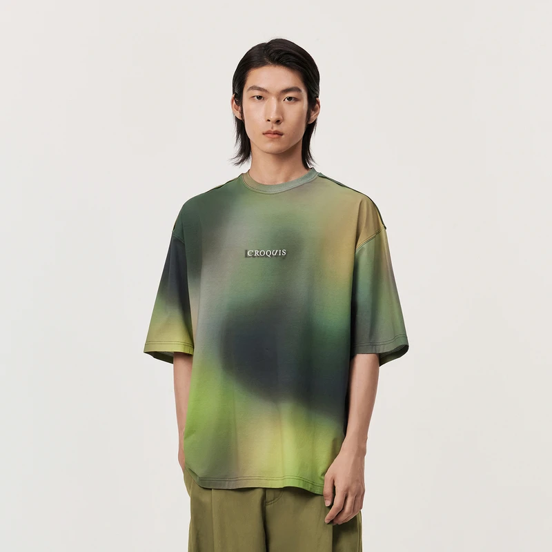 速写男装夏新品T恤短袖圆领偏宽松休闲设计感渐变时尚男9O5112630