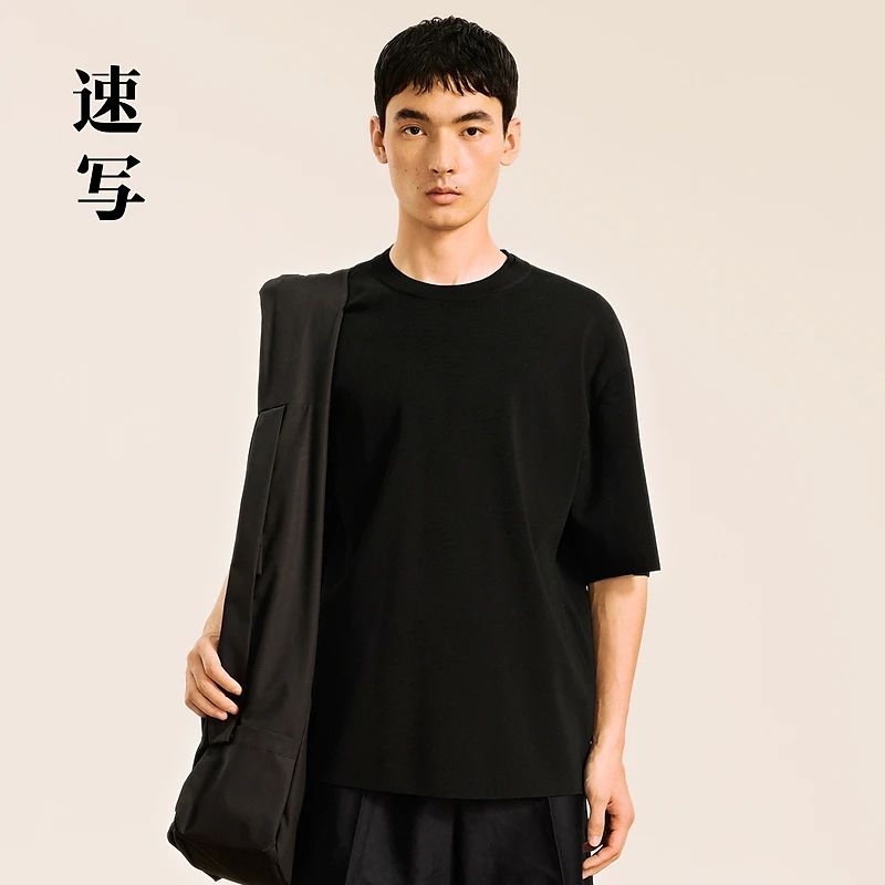 速写男装秋新款针织衫宽松圆领短袖9O7310420