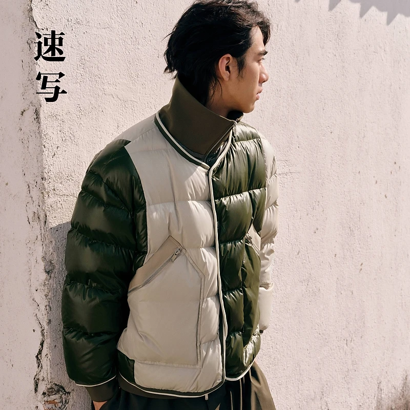 速写男装秋冬新品羽绒服宽松翻领撞色复古潮流雅丹风男9N0C13150