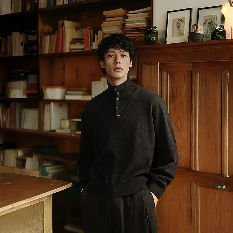 速写男装秋冬新款休闲宽松毛衫半高领学院纯色时尚上衣9O0311540
