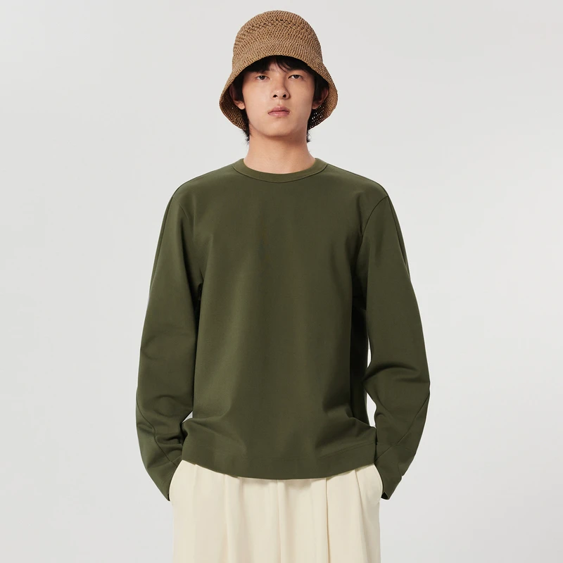 速写男装春夏新品T恤个性印花圆领长袖纯色时尚宽松休闲9N1112030