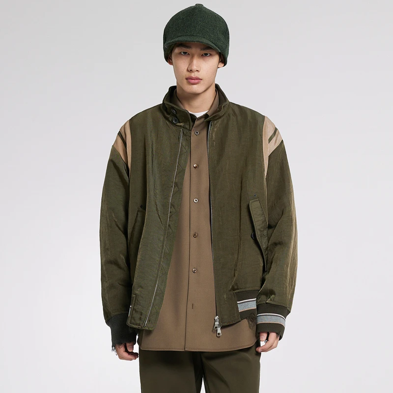 速写男装秋新品夹克拼色宽松立领短款复古休闲街头日常9N9612420