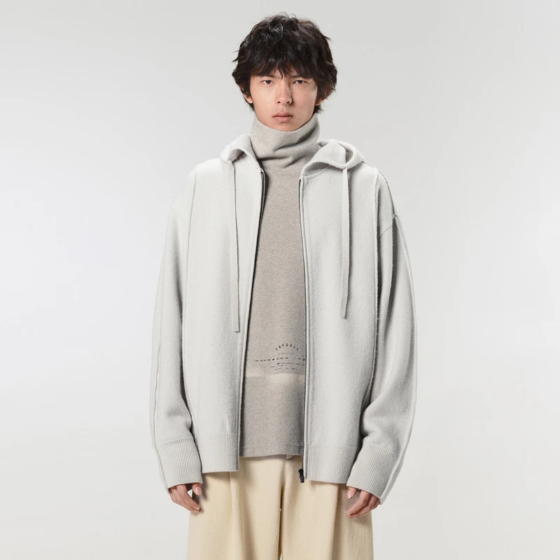 速写男装冬新品毛衫长袖宽松连帽简约百搭休闲男士开襟9MA312360