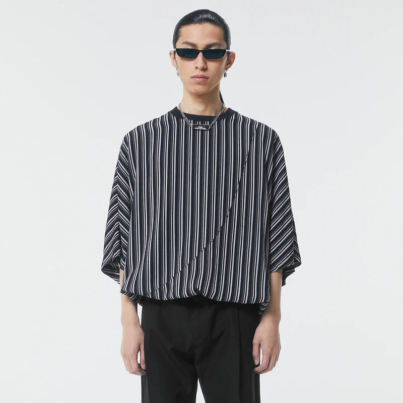【商场同款】速写男装2021秋新品衬衣条纹中袖圆领套头9L7220260