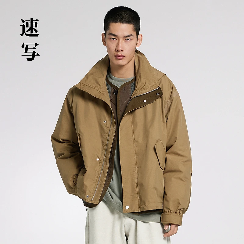 速写男装秋冬新品羽绒服宽松连帽短款雅丹风简约复古男9NAC22010