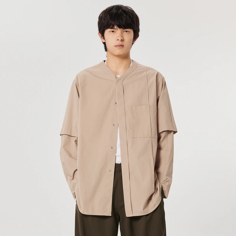 速写男装春夏新品衬衣长袖宽松V领棉质复古设计感日系9N3210280