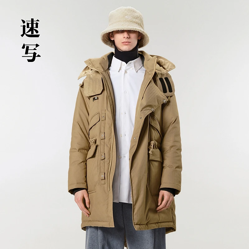 速写男装秋冬季新品羽绒服长款宽松外套时尚复古连帽9M0C12840