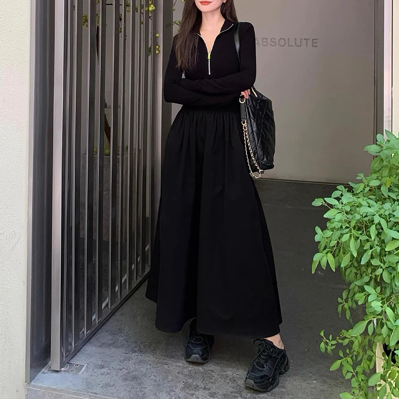 赫本风黑色连衣裙女春秋裙子套装长裙开春穿搭2025少女新款小黑裙