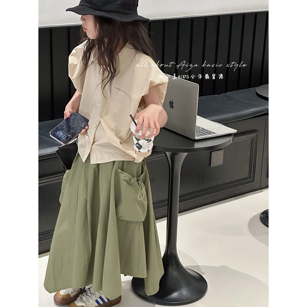 K24107韩国童装女童夏装无袖上衣2025新款儿童衬衣韩版气质衬衫潮