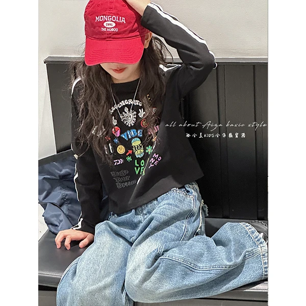 k24224韩国童装女童春装T恤儿童长袖上衣2025春秋新款打底衫时髦t