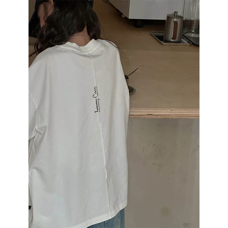 K25618女童春装长袖T恤2025春秋新款儿童宽松上衣打底衫白色衣服t