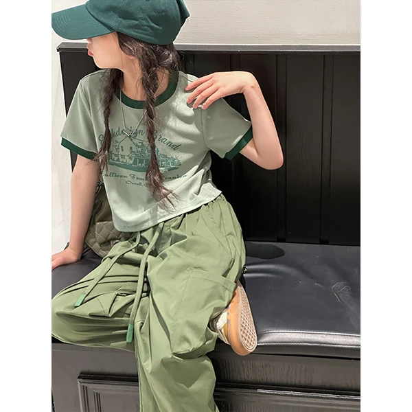 K24090韩国童装女童短款上衣儿童短袖T恤夏装2025新款女大童夏季