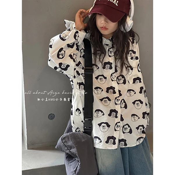 k24426韩国童装女童衬衫长袖上衣秋新款2025儿童春秋时髦女孩衬衣