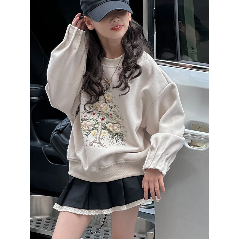 K27166孙小美百褶袖女童加绒加厚卫衣秋冬装2025新款儿童上衣