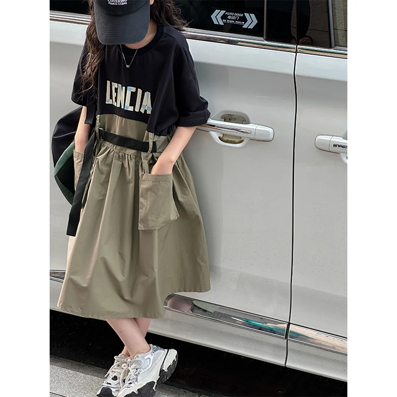 K26103原创设计女童连衣裙夏季2025新款儿童短袖裙子A字工装裙潮