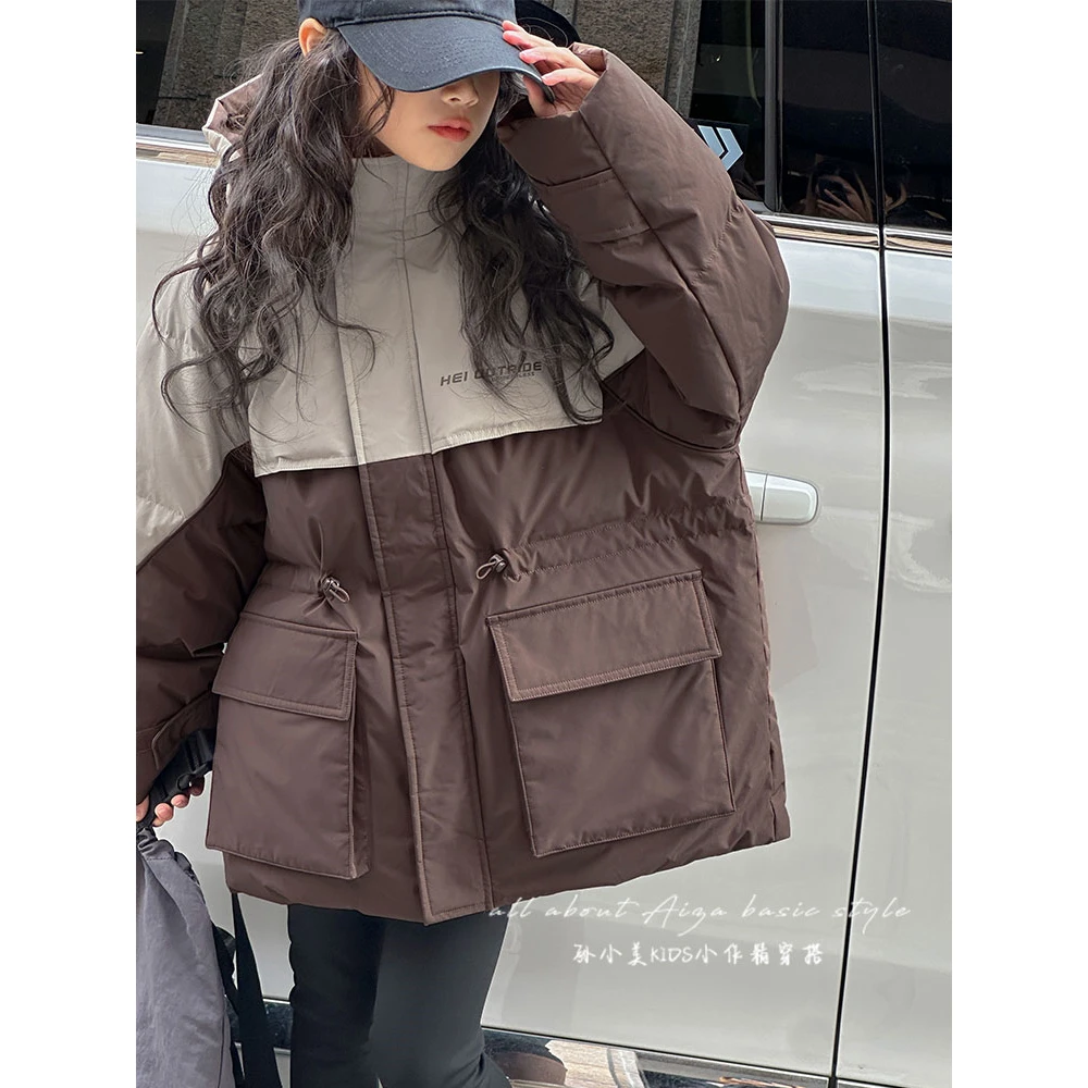 K25425拼接女大童冬装羽绒服防寒儿童加厚外套2025秋冬工装冲锋衣