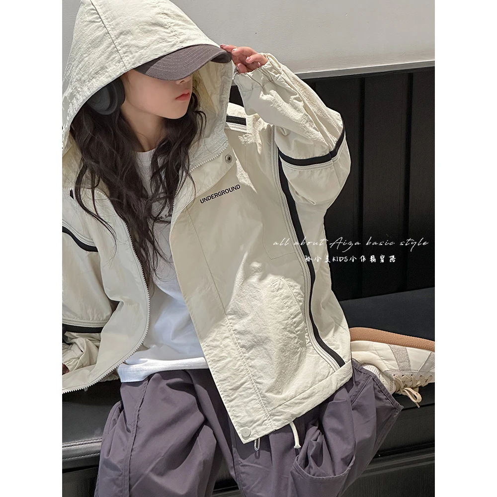 K23484韩国童装女童外套儿童连帽冲锋衣2025春秋新款洋气女孩短款