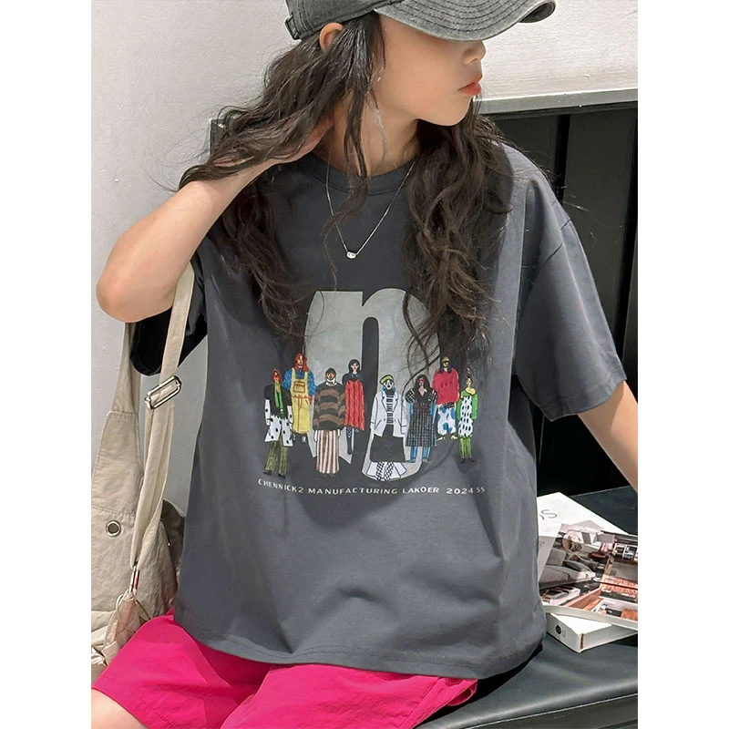 K26008女童夏装T恤儿童短袖上衣2025新款洋气短袖体恤女大童衣服t