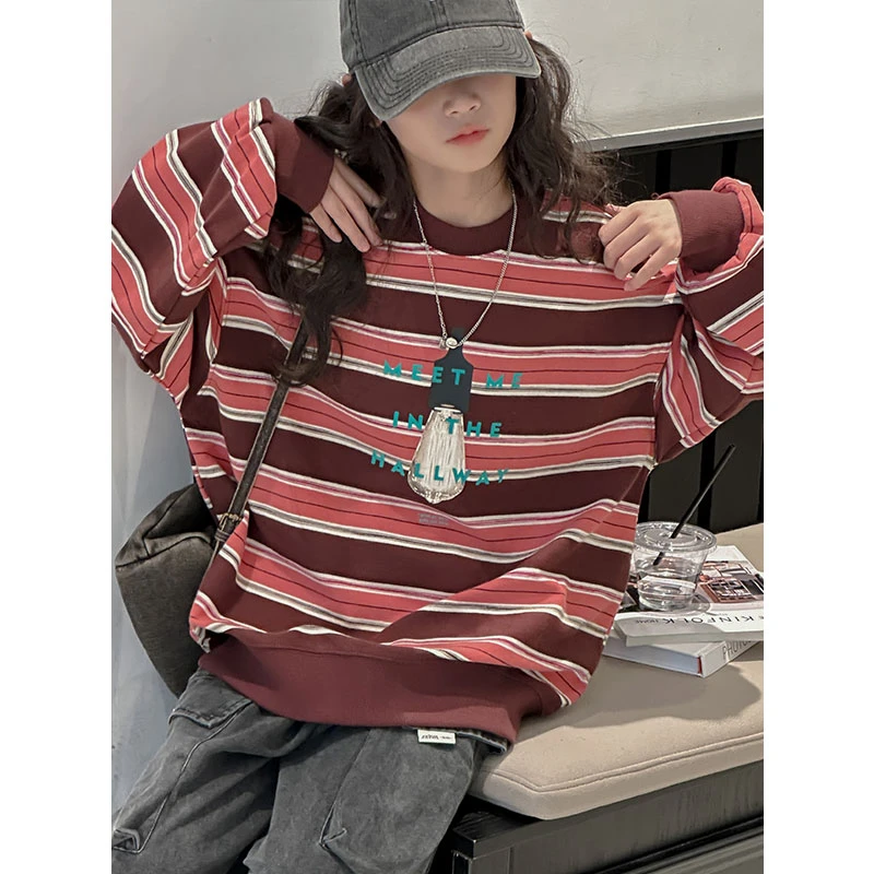 K27228孙小美女童卫衣条纹上衣2025新款春秋装大童休闲打底衫