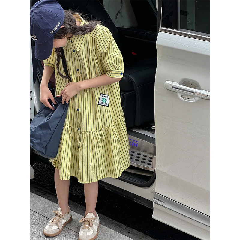 K24324韩国童装大女童衬衫连衣裙儿童polo领裙子2025夏装短袖衣服