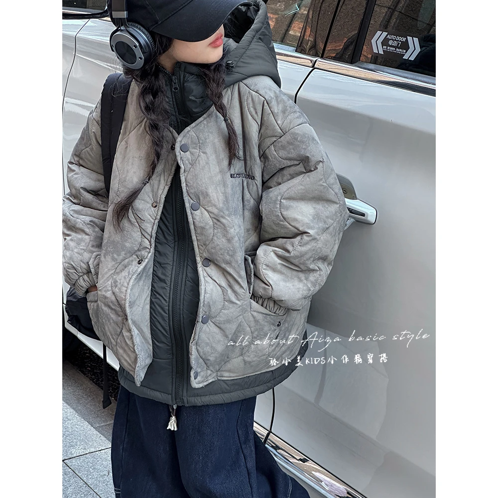 k24956韩国童装假两件女童棉衣儿童冬装棉服袄2025秋冬装新款外套